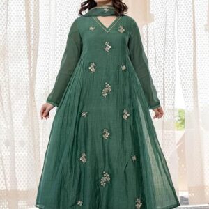 klosia women embroidery solid anarkali kurta and pant set with dupatta